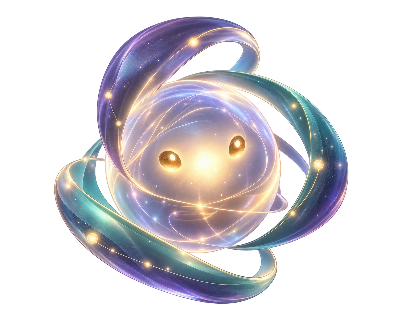 VIS: eine freundliche leuchtende Fokusfigur mit geschwungenen Ringen.
